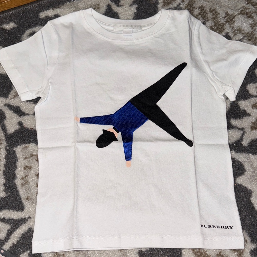 Burberry Cream Tee with Blue and Black Design